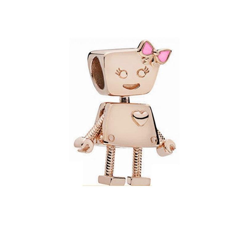 Robot Series Charm Beads Robot Holding Flowers Butterfly Wings Robot Fit Original Bracelets Diy Women Jewelry Gift
