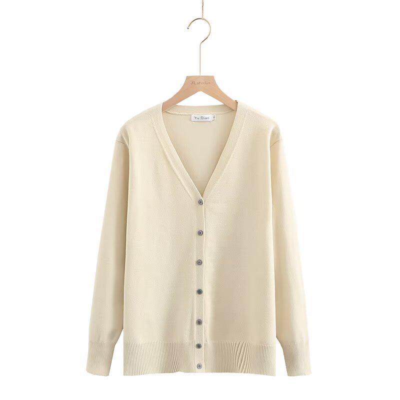 2024 Autumn Plus Size V-Neck Knit Cardigan Long Sleeve Versatile Sweater for Women