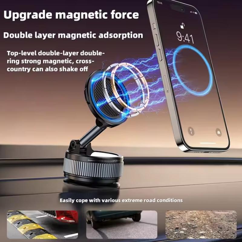 Portable Vacuum Suction Cup Car Magnetic Mount with Folding Rotating Feature Works In Kitchen Bathroom Glass Gym Fits All Phone