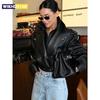 Women's Black Faux Leather Cropped Moto Jacket Asymmetric Zip Pu Biker Coat Female New Autumn Trendy New Vintage Punk Outerwear