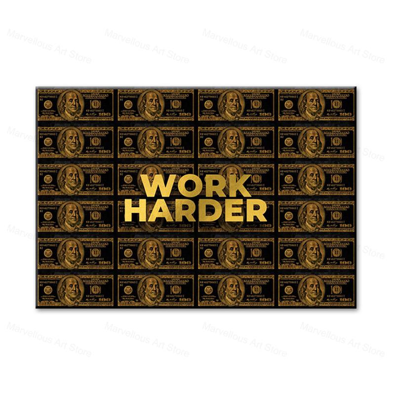 Hart arbeiten Geld Kunst Motivationszitate Leinwandmalerei Moderne Poster Drucke Wandkunst Bilder für Büro Flur Heimdekor