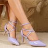French Girls Purple High Heels Fashion Pointed Cross Strap Thin Heel Hollow High-heeled Sandalias Female Banquet Bridal Shoes