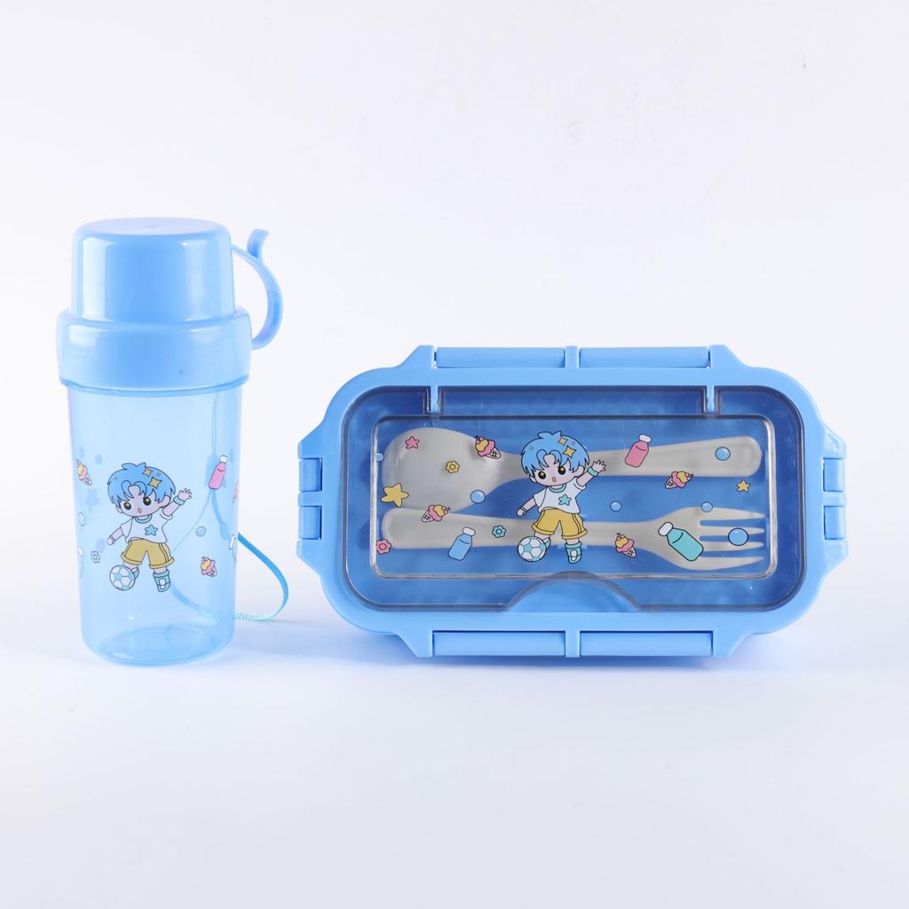 Kid's Lunchbox and Mug Set Cartoon Plastic Bento Box With Tableware Microwaveable Food Storage Container School Child Snack Box