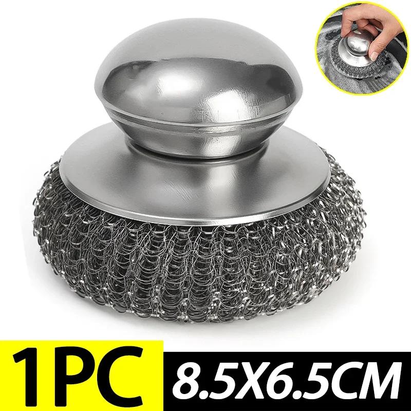 

1-6Pcs Wire Ball Dish Brush Stainless Steel Pot Wire Scrubbers Ergonomic Short Handle Home Kitchen Tableware Cleaning Supplies
