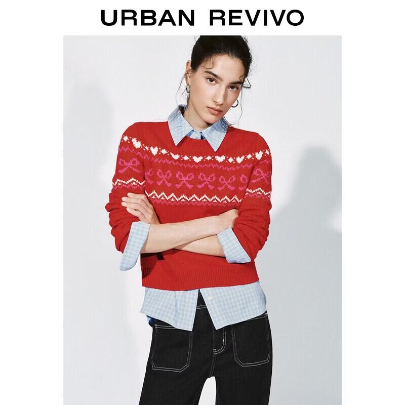 UR2025 Women s 3D Pattern Round Neck Knit Sweater M