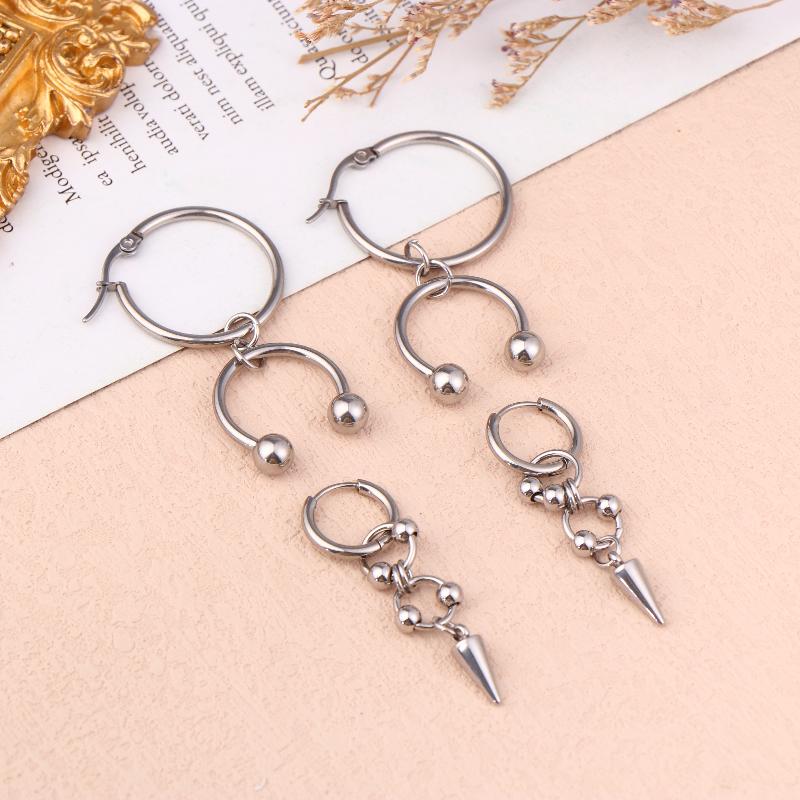 Aesthetic Stainless Steel U-Shaped Horseshoe Hoop Earrings Y2K Nore Clip Charms Drop Earrings Punk Gothic Jewelry