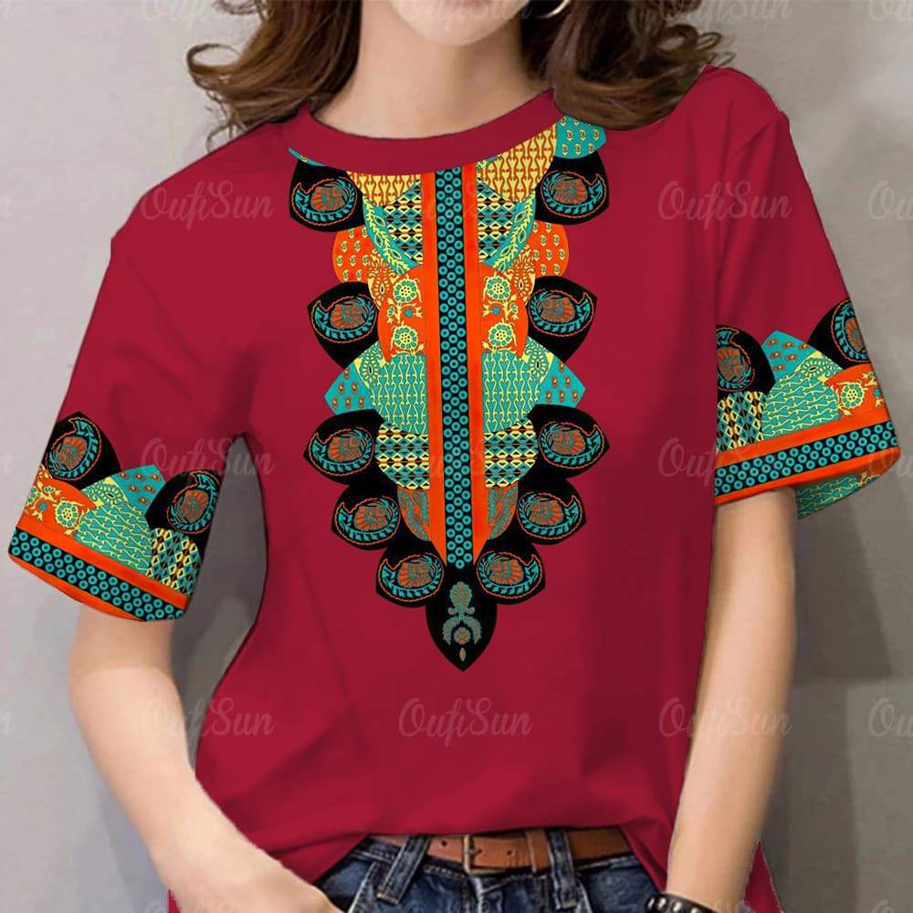 Women s Printed Barong T-shirt - Short Sleeve Casual Top XS