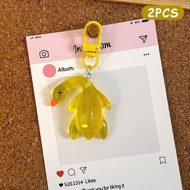 2Pcs Creative Color Change Duck Keychain  Colorful Roast Duck Keychain Novelty Cute Backpack Decoration Accessories Gifts