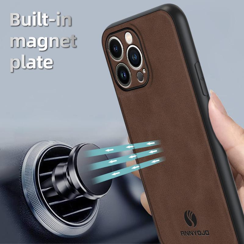 ANNYOJO For iPhone 15 Pro Case Scratch Proof PU Leather+PC+TPU Phone Cover