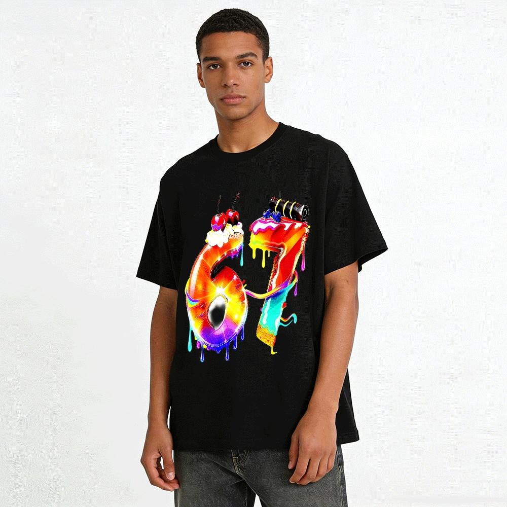 Colorful Dessert Number 67 Graphic Print Casual Top Pure Cotton T-shirt