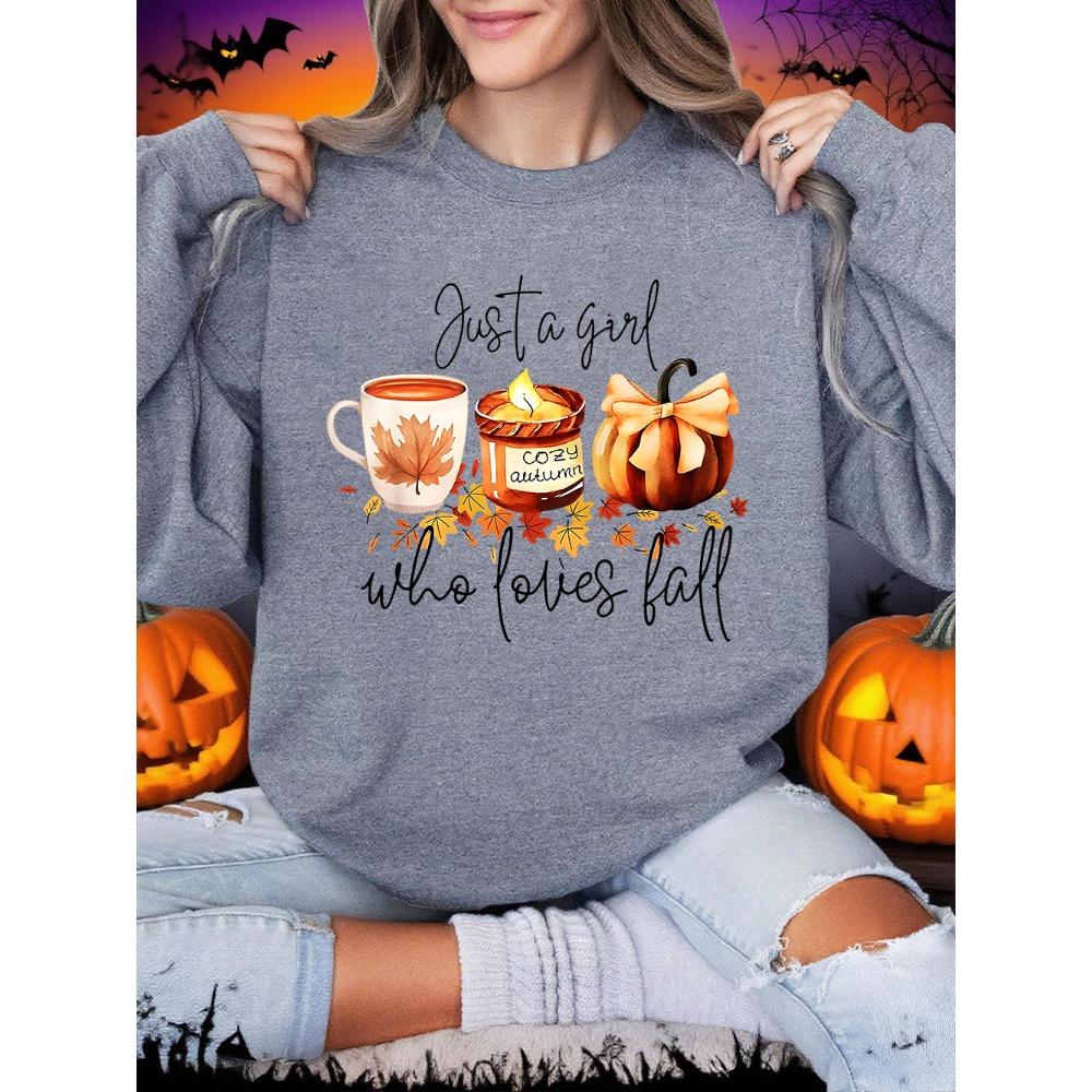 

Хэллоуин Толстовка Женская Девушка, Любящая Осень, Принтованные Худи с Тыквой, Свитшот с Круглым Вырезом, Свободный Теплый Пуловер, Зимняя Женская Одежда 4XL
