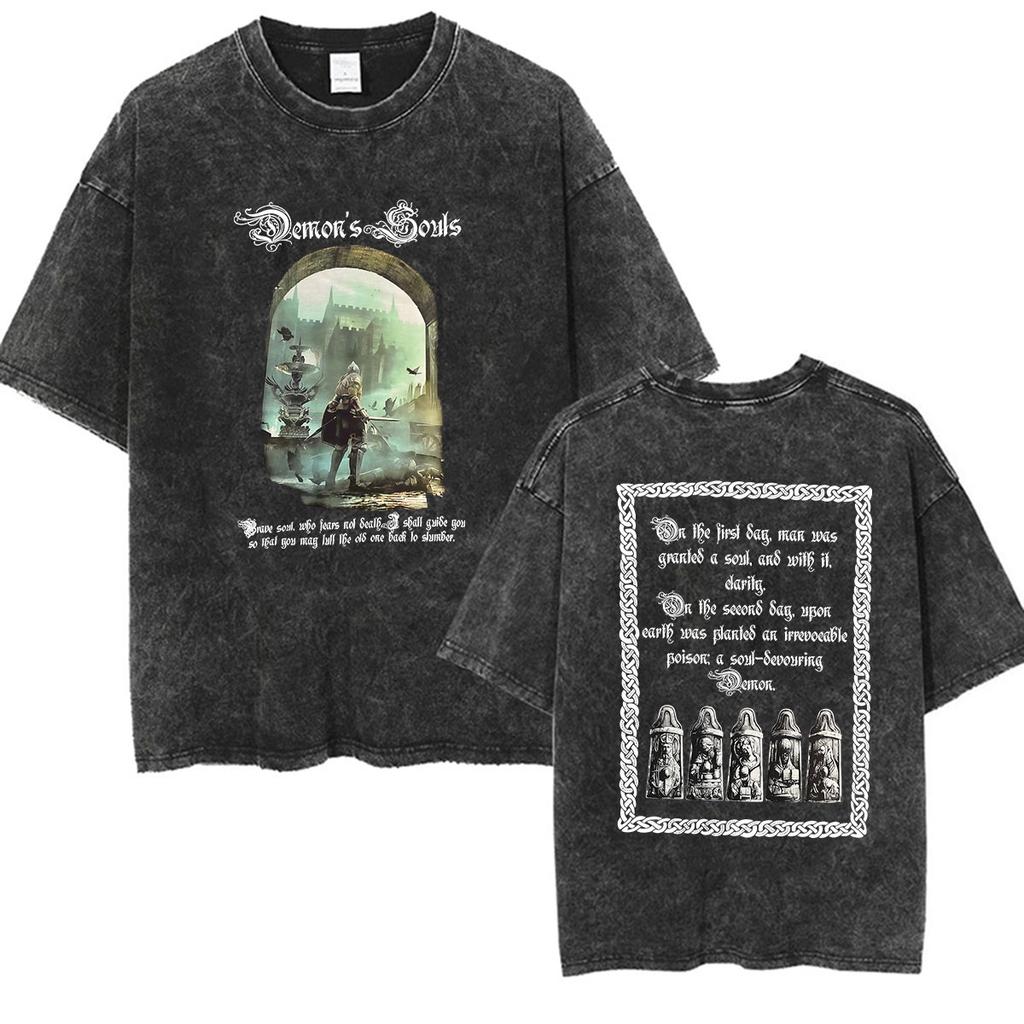 Vintage Washed Dark Souls 3 Hot Game Graphic T Shirt Mens Women Classic Player Fashion Cotton Short Sleeve Tshirts Streetwear