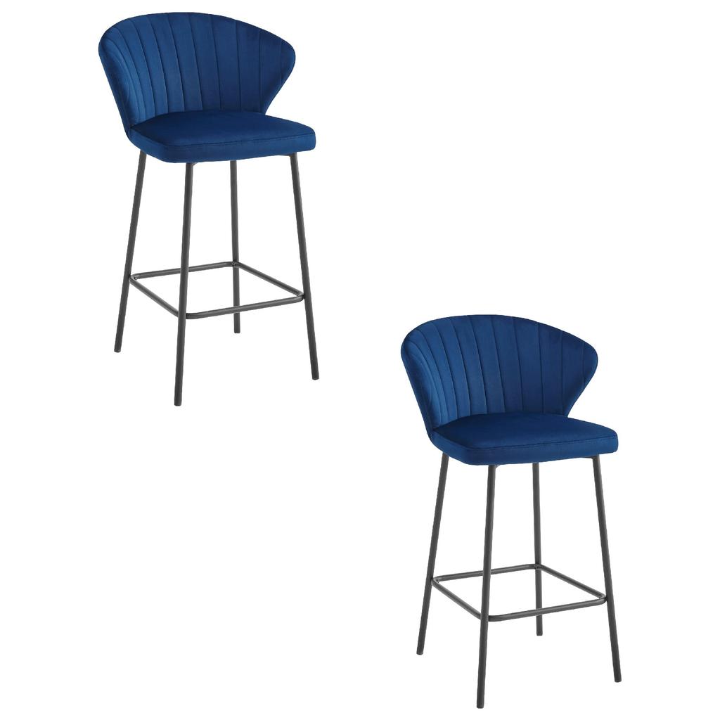 Gatta Stool - Navy Blue Velvet / Black Legs X 2