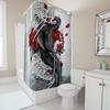 Japanese Koi Fish Ink Art Shower Curtain, Red Floral Wave Zen Bathroom Decor, Oriental Brush Painting Fabric Bath Curtain
