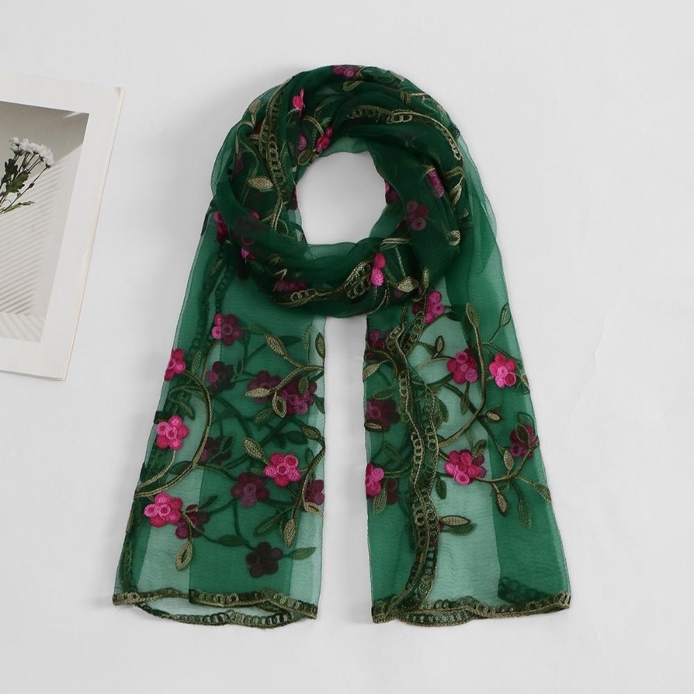 Lightweight Embroidered Floral Headwrap Breathable Long Lace Scarf Summer Hijab Travel Photoshoot