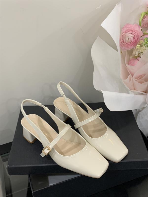Fashion Open Shoes Heel Female Sandal Mary Jane Square Toe 2025 Women's Shallow Mouth Retro Girls Block Spring New Leather Scandals Pat