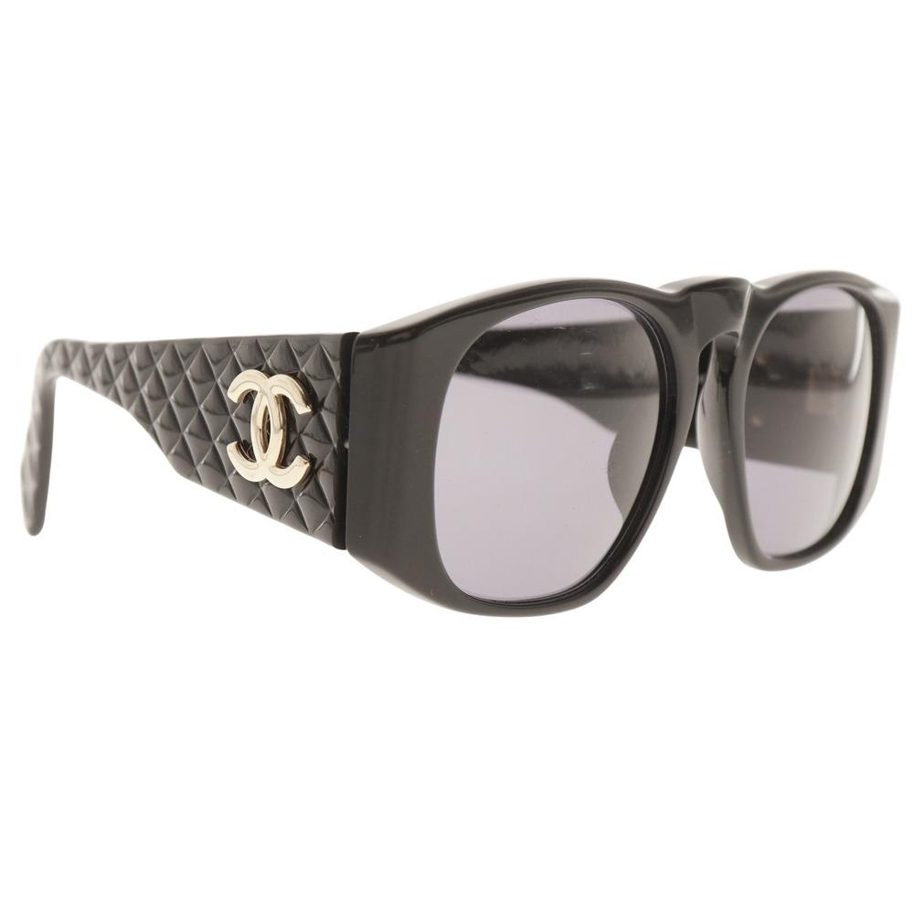 CHANEL COCO Mark sunglasses 94305 Matelasse black plastic Women Used