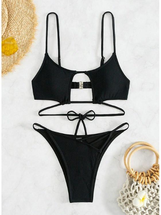 

Европейский и американский стиль черный купальник бикини без спинки - Сексуальный купальник-тройка Large чёрный