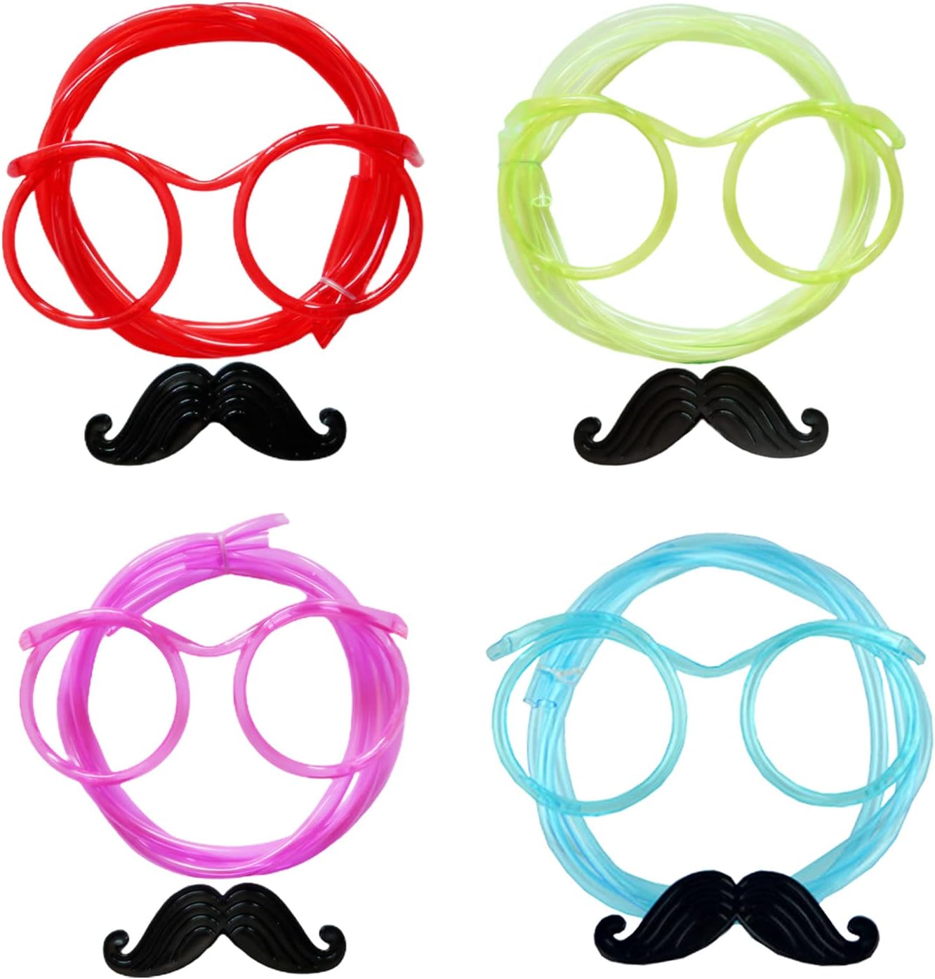 

5pcs Funny Straw Glasses Silly Straw Glasses with Mustache Funny Reusable Drinking Straw Eye Glasses Loop for Adults and Kids