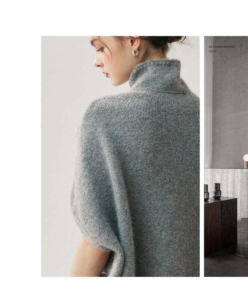 Women's High Neck Yak Wool Batwing Sleeve Sweater - 2025 Autumn/Winter