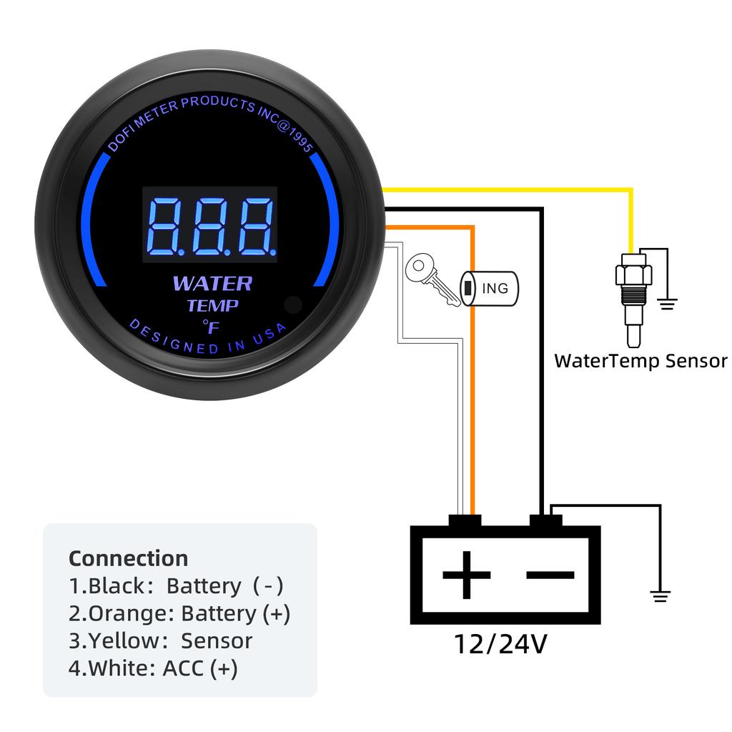 Indicator digital rotund pentru temperatura apei, 52 mm, cu senzor de temperatură 1/8NPT pentru mașină, camion, SUV, 12V