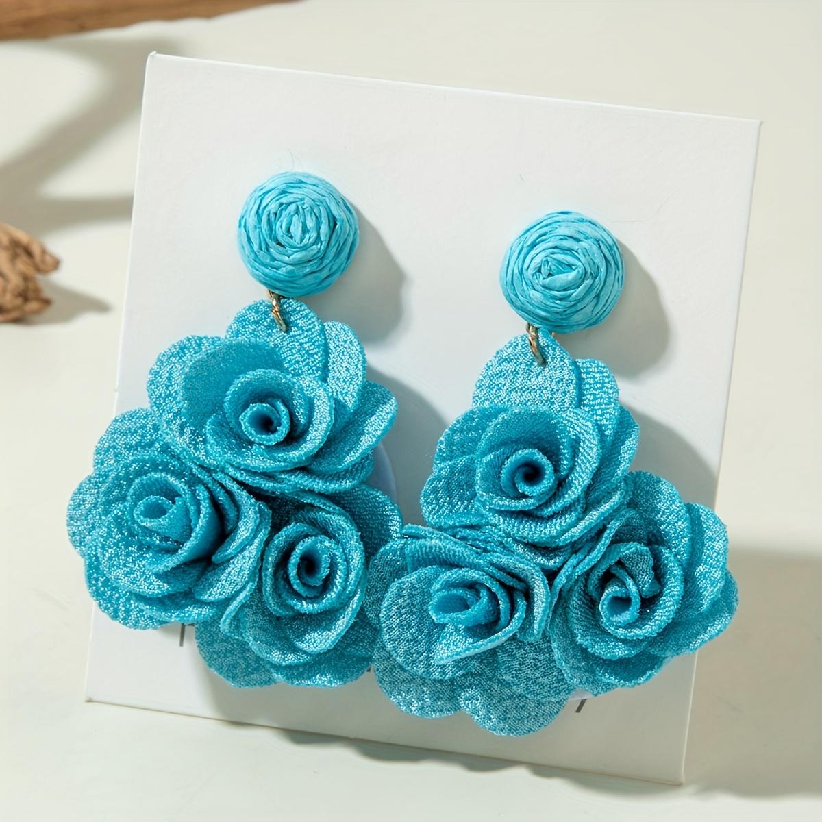 1Pair of Personalized Elegant Polyester Fiber Simulation Three-dimensional Color Flower Pendant Earrings