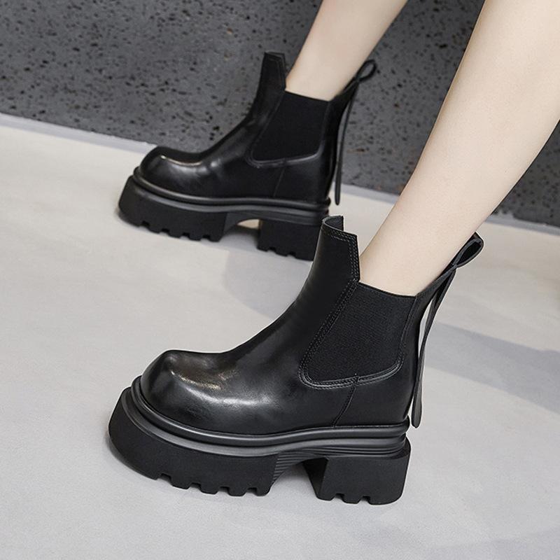 Thick-soled Cigarette Boots Women's 2025 Winter New Martin Boots Thick Heel Small Inner Height Increase 10cm Chelsea Short Boots