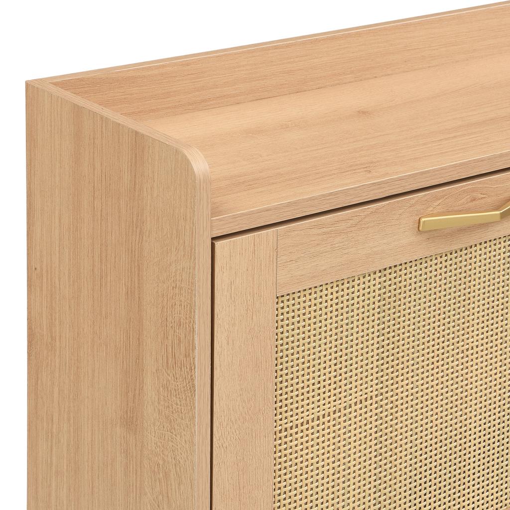 Elegant Wooden Shoe Cabinet with Rattan Doors – 4 Doors, Metal Frame and Top Shelf for Stylish and Organized Storage.