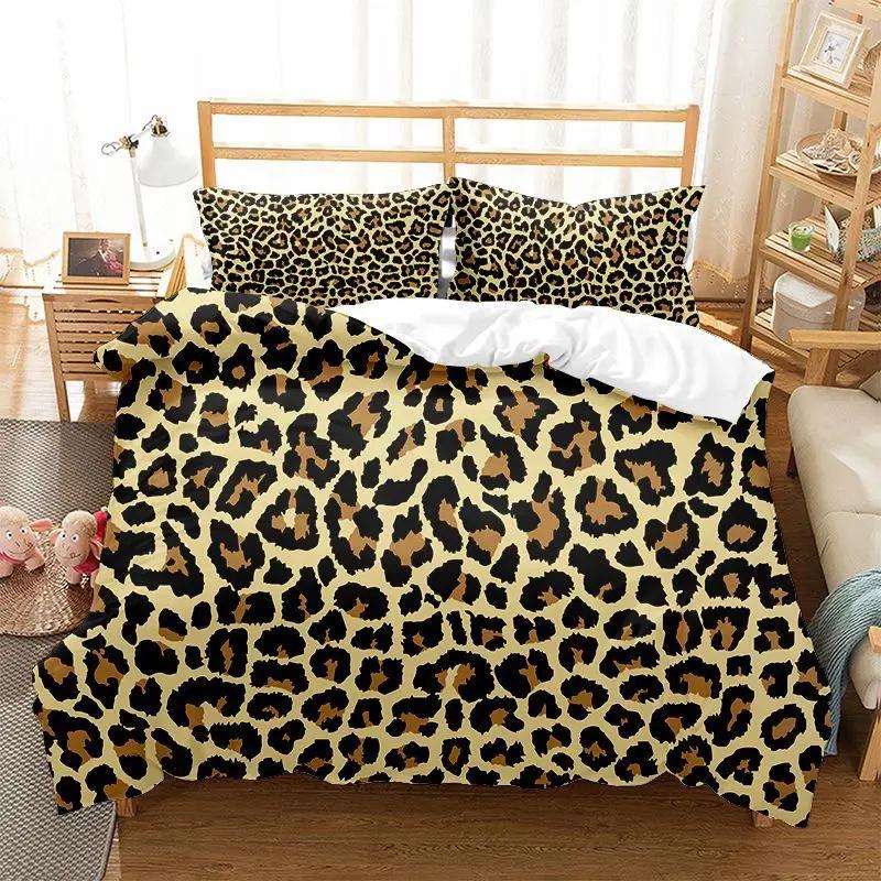 Povlečení s leopardím potiskem, sada King Queen, plná velikost, polyesterové ložní prádlo s africkým zvířecím potiskem geparda, ideální pro muže i ženu