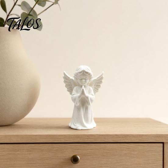 Talos 3D Printed Praying Angel Statue, Elegant Matte White Cherub Figurine with Detailed Wings, Durable Minimalist Ornament for Living Room Decor and