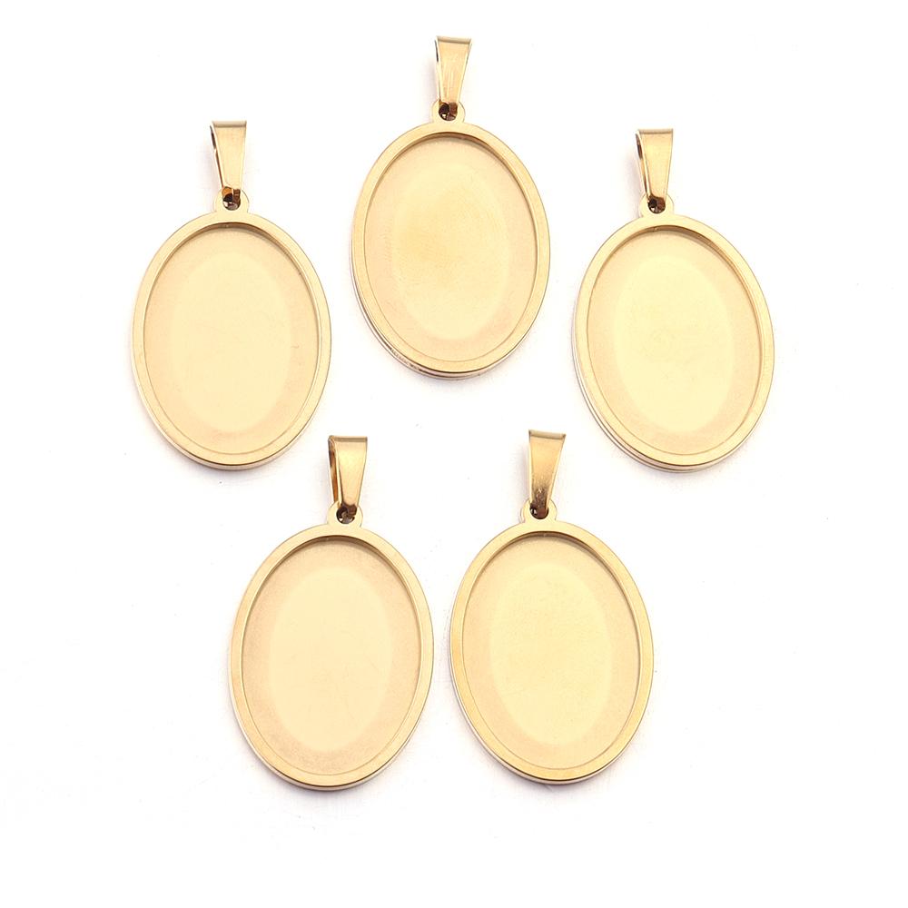 2-5pcs/Lot Oval Stainless Steel Cabochon Base Settings Tray Blank Charms for Jewelry Making Supplies Necklace Pendant Base