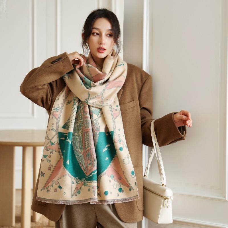Scarf women's winter new versatile nautical imitation cashmere shawl thickened warm scarf dual-purpose high-end