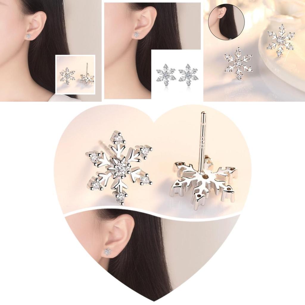 Silver Snowflake Stud Earrings Womens Girls Jewellery Xmas Gift Jewelry Elegant