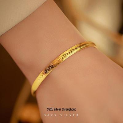 Bracelet Banyan Tree Argent S925 Œil de Chat pour Femme - Élégant, Or Massif, Bijou de Mode Brossé Polyvalent