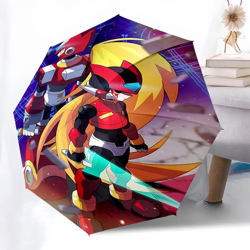 1pc Mega Man Automatic Folding Outdoor Umbrella - Portable 3-Fold Design with 8-Rib Iron Frame, Perfect for Fans, Travelers, Daily Use, and Gifts