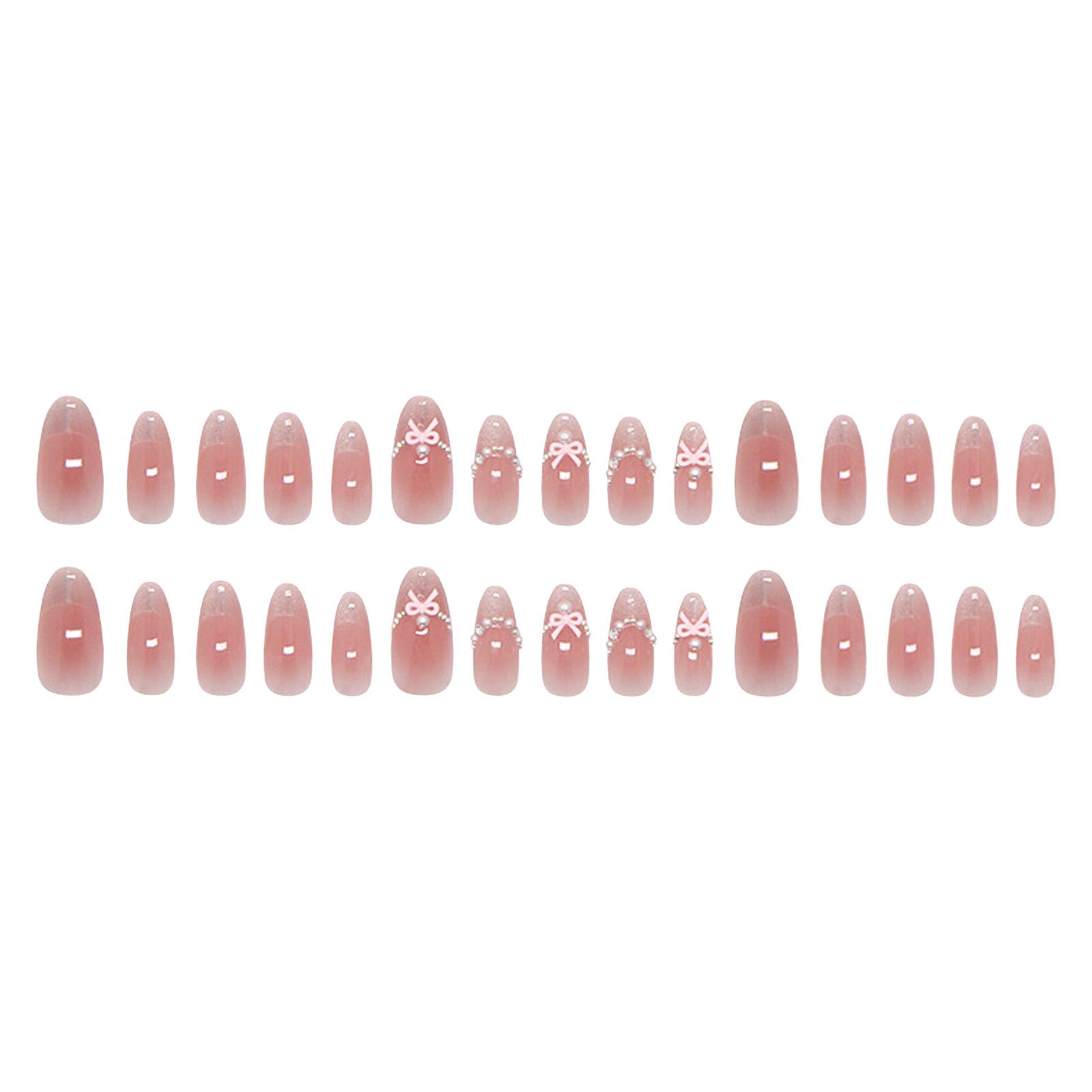 30Pcs Cat-Eye French Sweet Pink Blush Pearl Bowknot False Nails for Women 30pcs розовый
