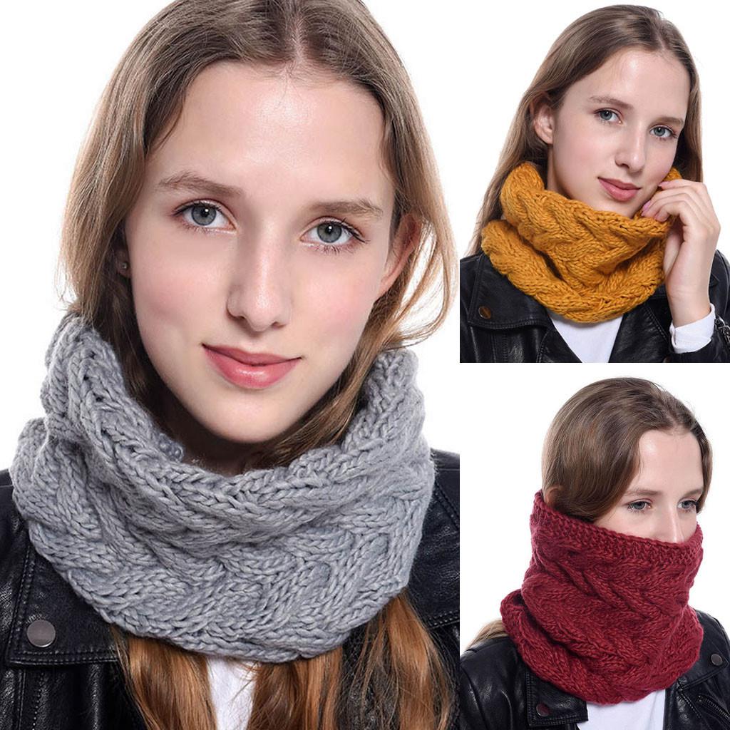 Buy Women Chunky Knit Cowl Neck Warm Ring Scarf Circle Thick Crochet Scarves at affordable