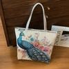 Ethnic Style Canvas Tote Bag With Doublesided Embroidered Silk Thread Floral For Daily Use