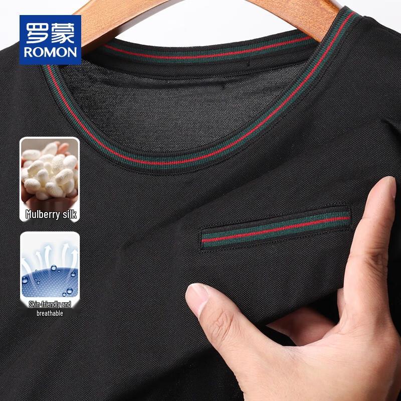 ROMON Men s Mulberry Silk Blend Round Neck Short Sleeve T-Shirt 50/L