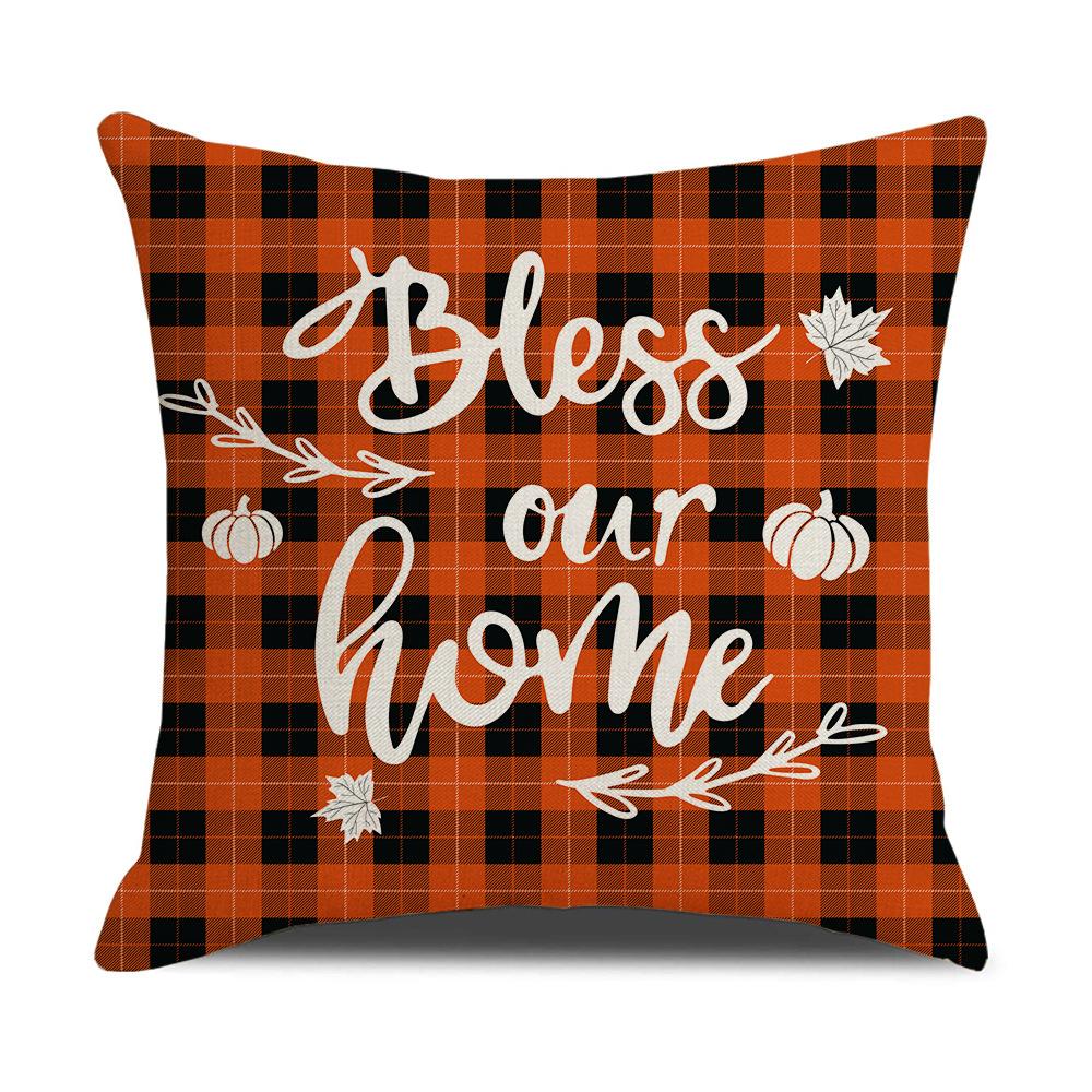 New Autumn Pillow Cover Watercolor Plaid Printed Maple Leaf Pumpkin Letter Pillow Home Cushion