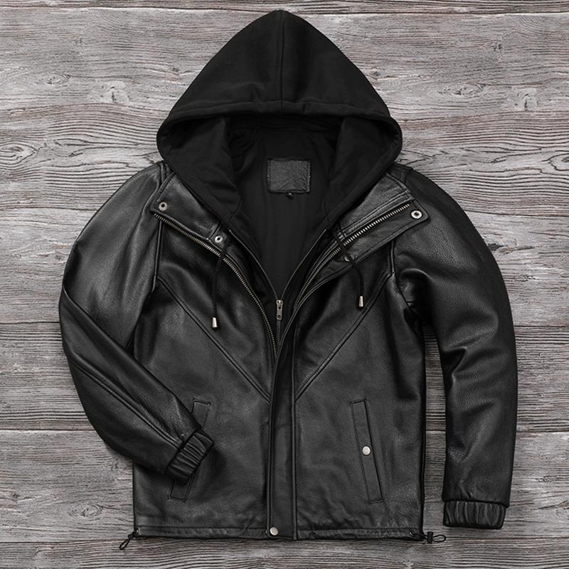 

Китайский размер съемный капюшон кожаная куртка мужская натуральная воловья кожа пальто тонкая байкерская одежда мужское пальто зимнее Veste Cuire Homme 6XL