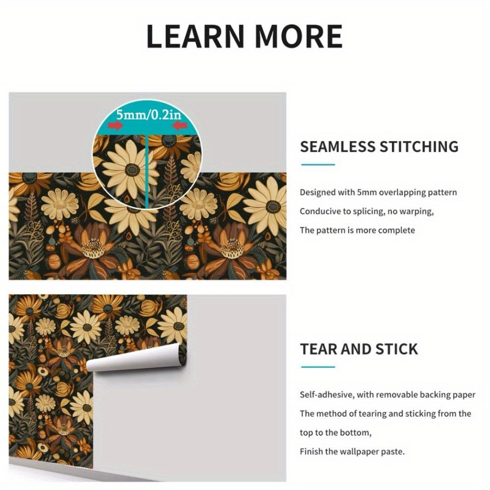 2 role Tapeta s listovým vzorem Olupovací a lepicí Tmavá květinová tapeta Vintage Samolepicí nálepka na zeď Odnímatelný kontaktní papír pro domácí dekorace Obývací pokoj