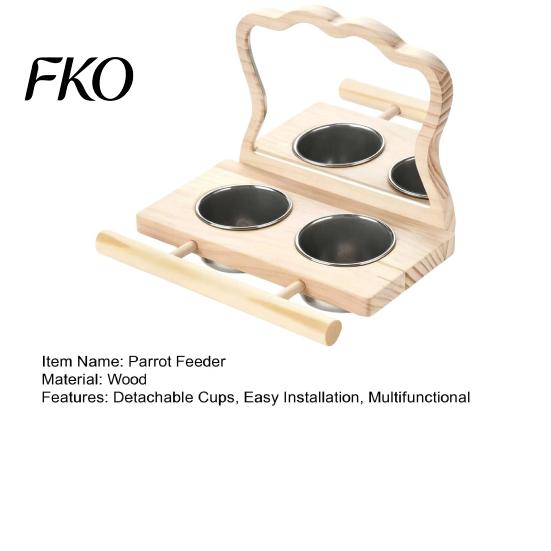 Parrot Feeder Platform 1 Set Platform, Bird Cage with 2 Detachable Stainless Steel Feeding Cups Cups, Wooden Perch Pole, Mirror, Accessories