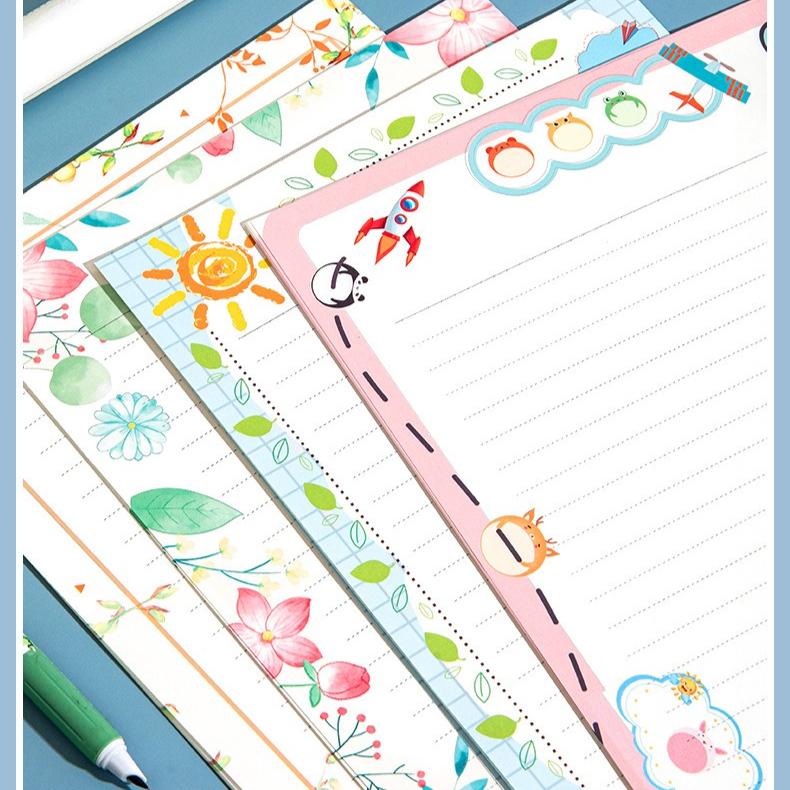 High aesthetic A4 cute cartoon colored letterhead with horizontal lines, handwritten greeting cards for female students, children's letterhead