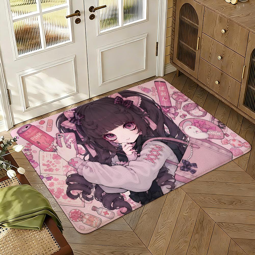 Cute Jirai Kei Floor Mat Soft Thickened Absorbent Non-Slip Bedroom Living Room Door Mat Home Decor Flannel Rugs