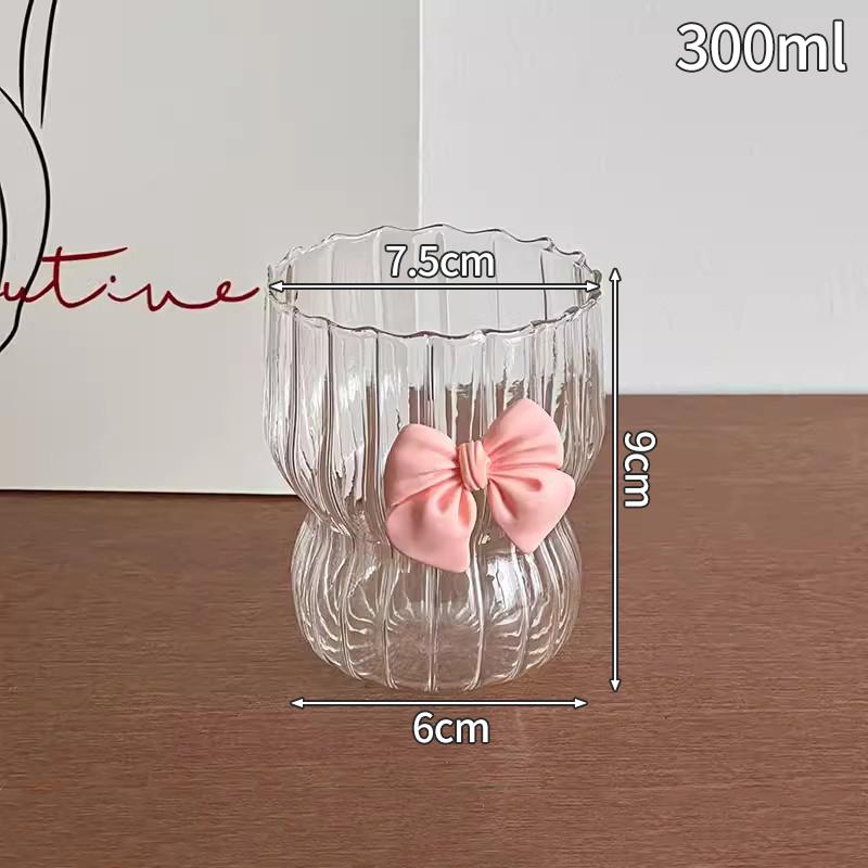 Handcrafted Glass Coffee Cups with Pink Bow Elegant Bowknot Design Drinking Mugs Reusable Water Glasses Aesthetic Coffee Mug