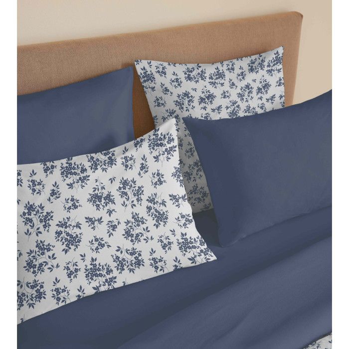 Pack complet housse de couette réversible "Vanessa" 6 pièces pour lit 140 x 190 Eloise Bleu