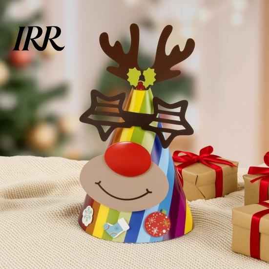 Snowman Party Hat Christmas for Kids Adults, Tree Reindeer Santa Detachable Sticker Paper Cone Birthday Supplies