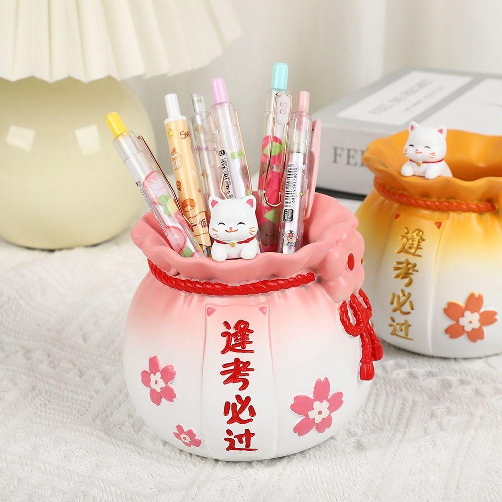 

Maneki Neko Pencil Container Cat Desktop Storage Box Kawaii Lucky Bag Pen Holder Student Style A