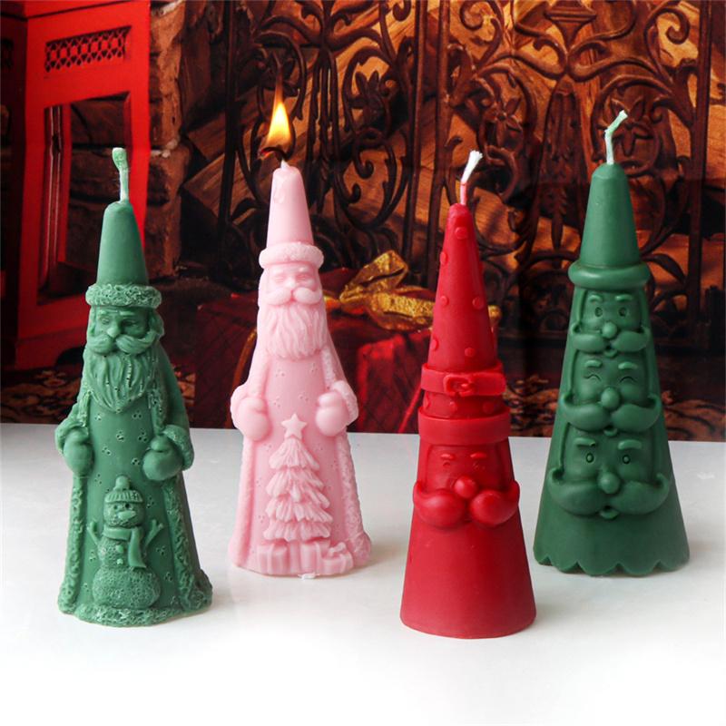 3D Santa Claus Relief Cylindrical Candle Silicone Mold Snowman Reindeer Christmas Tree Silicone Candle Molds Christmas Gift